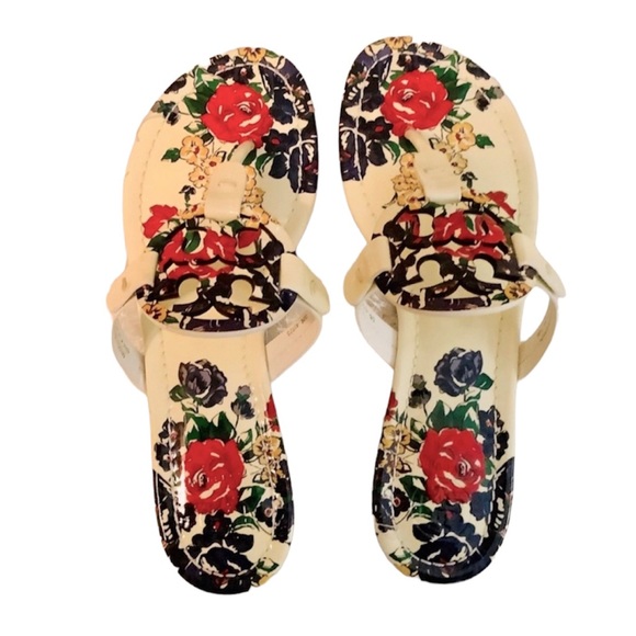 Tory Burch Patent Miller Sandals/Ivory Tea Rose - Picture 1 of 7